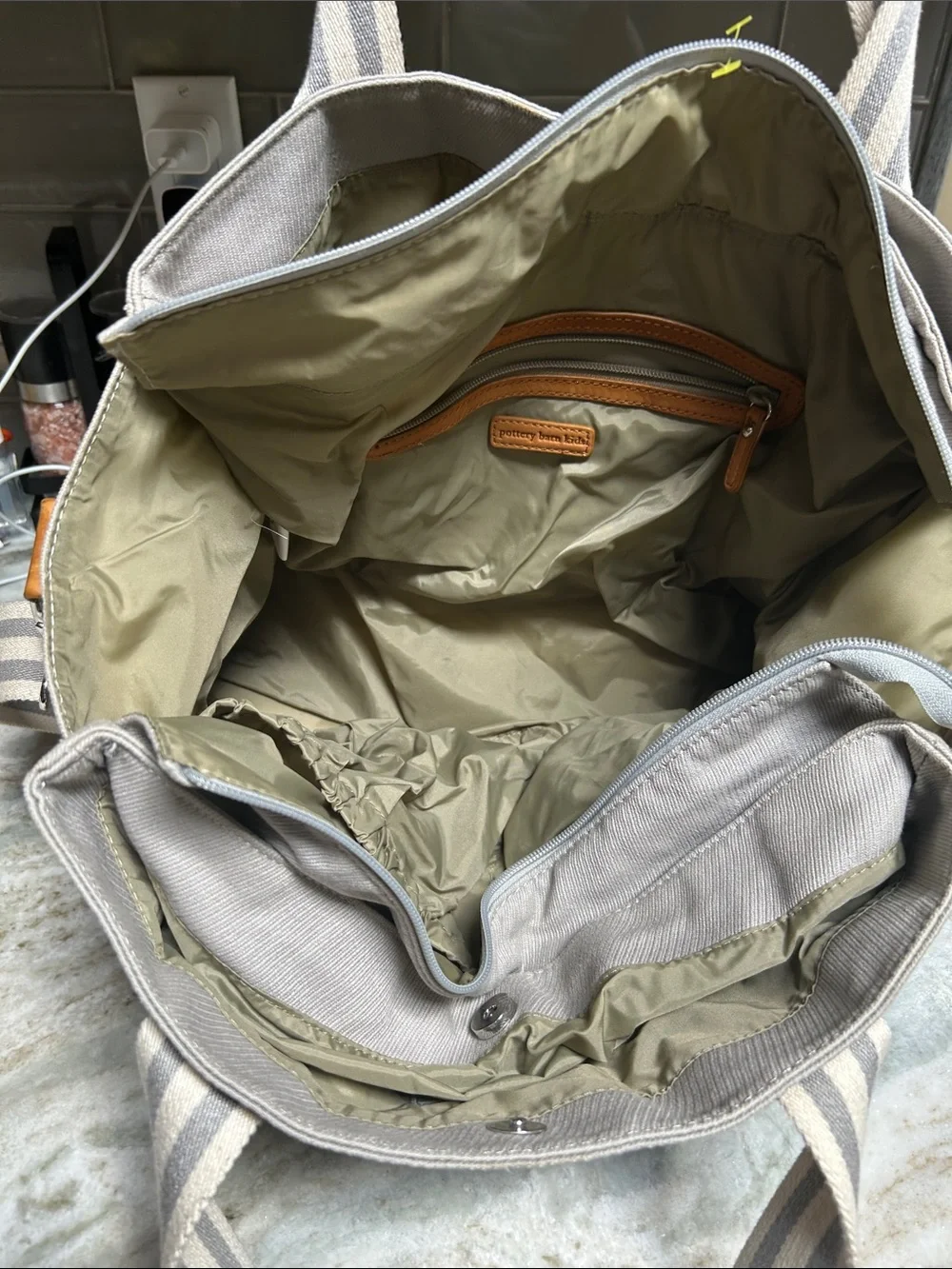 Pottery Barn Diaper Bag Grey S Monogram Kids Baby Duffle Tote Leather Classic.